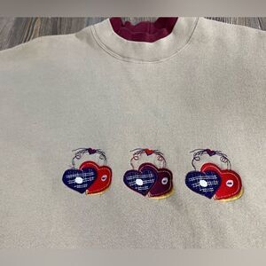 Vintage 1990's Embroider Sweatshirt Hearts Grandma Sweatshirt XL Tan EUC